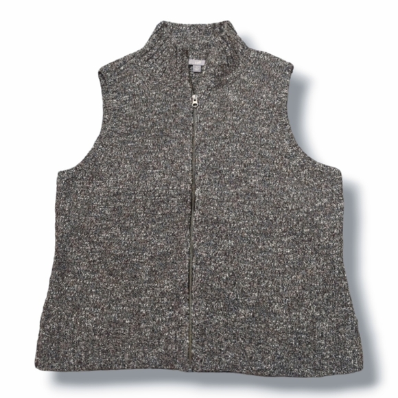 J. Jill Women's Wool Alpaca Blend Textured Full-Zip Sweater Vest Brown Size XL - Picture 1 of 9